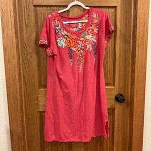 Caite Pink Floral Embroidered Cotton Dress. Size Extra Large